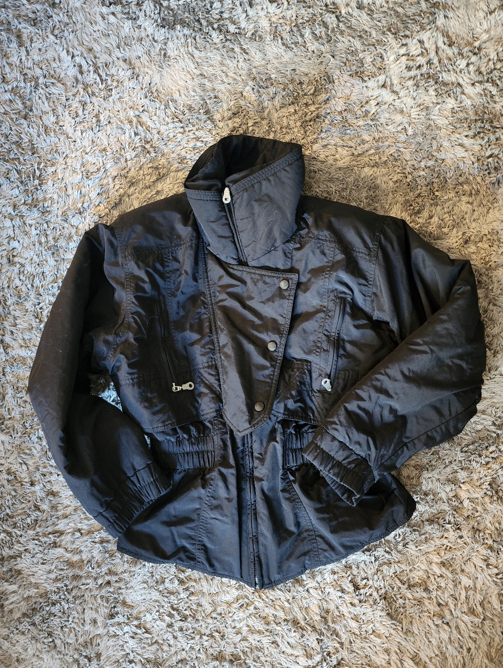 Black Puffer-Style Jacket with High Collar